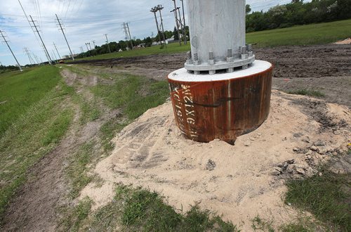 PHIL HOSSACK / WINNIPEG FREE PRESS -   Rapid R.ow O.f W.ay or just row!  New tower bases support the electrical grid moved over to accomodate the new Transit right of way south of the CN main railway and north of Bishop Grandin Bvld. See story. June 15, 2016