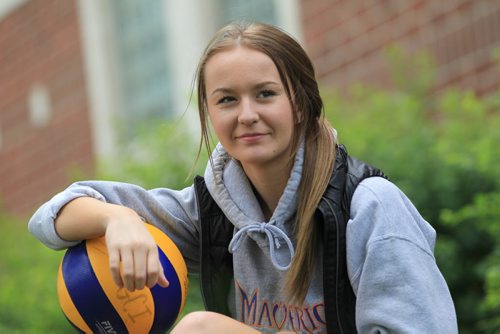 RUTH BONNEVILLE / WINNIPEG FREE PRESS  2017 Project: Grade 11, Glen Lawn student, Sydney, throws around a volleyball outside the gym after class.  Sydney has been on the senior volleyball team since grade 10.  She is one of a group of students from Windsor School that the Free Press has been following since kindergarden.     See Doug Speirs story.   June 15 / 2016