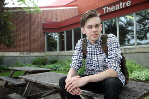 RUTH BONNEVILLE / WINNIPEG FREE PRESS  2017 Project: Grade 11, Glen Lawn student Avery, outside school.  Avery loves improv. theatre and would like to work as a sound engineer one day.  He is one of a group of students from Windsor School that the Free Press has been following throughout his school years.       See Doug Speirs story.   June 15 / 2016