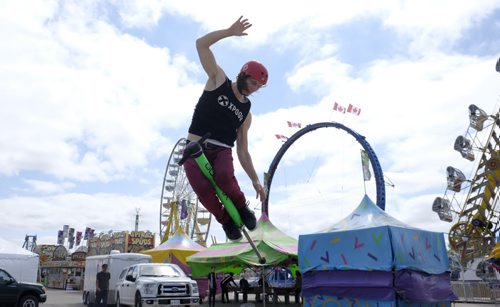 ZACHARY PRONG /  WINNIPEG FREE PRESS  Daniel Mahoney, an Xpoogo athlete, practices his moves at the Red River Ex before opening day. Him and his team will be performing at the Red River Ex which runs from June 17 to June 26, 2016.