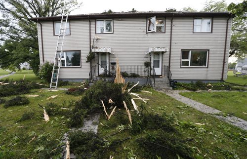 WAYNE GLOWACKI / WINNIPEG FREE PRESS   The stump of a spruce tree in front of the duplex in the 1900 block of Corydon Ave. Friday morning after the tree was hit by lightning. No one was injured. Kevin Rollason story    June 17  2016