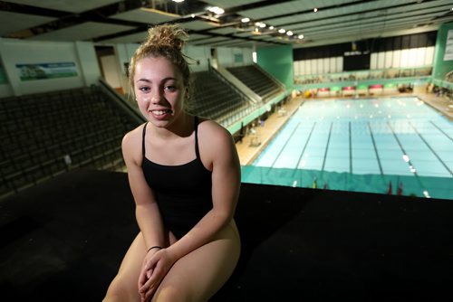 TREVOR HAGAN / WINNIPEG FREE PRESS Brooke Bouchard, 17, a diver from at Pan Am Pool, during the 2016 Manitoba Diving Provincial Championships, Saturday, June 18, 2016. For Scott Billeck story