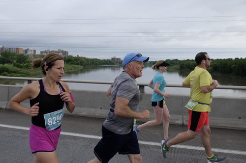 ZACHARY PRONG / WINNIPEG FREE PRESS  Runners cross the Bishop Grandin Blvd Bridge during the Manitoba Marathon on June 19, 2016.