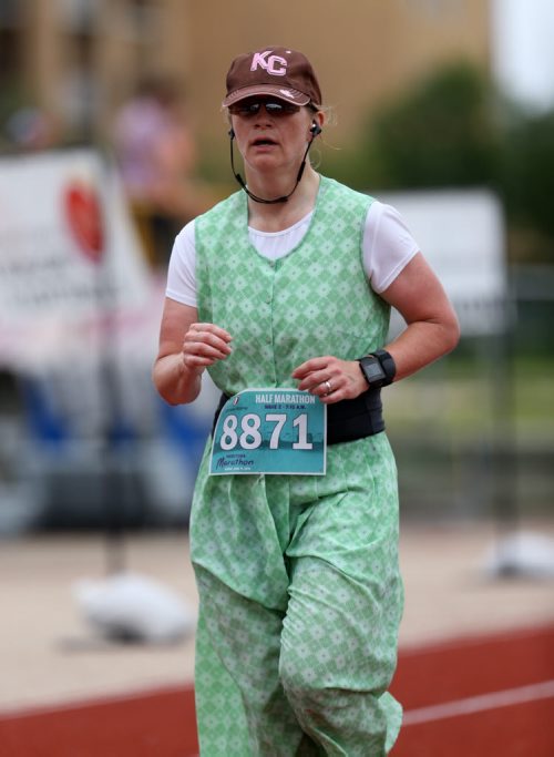 TREVOR HAGAN / WINNIPEG FREE PRESS 2016 Manitoba Marathon half marathon participant Janet Maendel of Morris, MB near the finish line, Sunday, June 19, 2016.