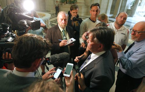 BORIS MINKEVICH / WINNIPEG FREE PRESS Manitoba Education Minister Ian Wishart scummed by the media Monday afternoon. June 20, 2016.