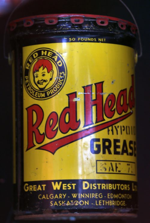 WAYNE GLOWACKI / WINNIPEG FREE PRESS   A rare 5 gallon Red Head grease can, this is part of Burt Barkman's lifelong collection of gas station items in his hangar. He is selling everything at this Sunday morning at an auction held in his hangar at Lyncrest Airport. Randy Turner story  June 21  2016