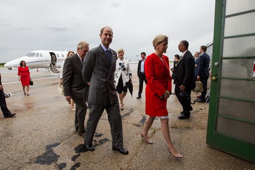 MIKE DEAL / WINNIPEG FREE PRESS Their Royal Highnesses, the Earl and Countess of Wessex arrive at the Royal Aviation Museum of Western Canada and are greeted by the Lieutenant-governor Janice Filmon and Premier Brian Pallister Wednesday morning. 160622 - Wednesday, June 22, 2016