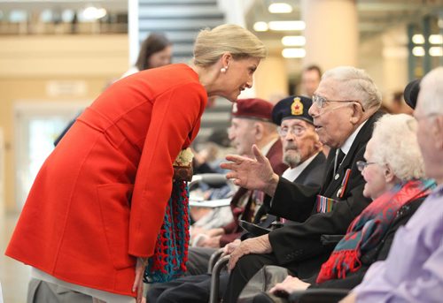 RUTH BONNEVILLE / WINNIPEG FREE PRESS  Countess of Wessex chats with Deer Lodge resident war veteran Albert Dubois while she visits centre on celebration of its 100th birthday Wednesday.   June 22 / 2016