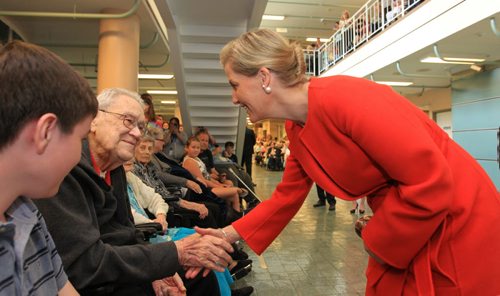 RUTH BONNEVILLE / WINNIPEG FREE PRESS  Countess of Wessex shakes the hand of John Wirth at Deer Lodge while on tour for its 100th birthday celebration Wednesday.   June 22 / 2016