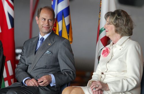 BORIS MINKEVICH / WINNIPEG FREE PRESS Prince Edward, left, and Lt.-Gov. Janice Filmon, right, presides over the Duke of Edinburgh Awards at the Royal Aviation Museum of Western Canada. June 22, 2016.