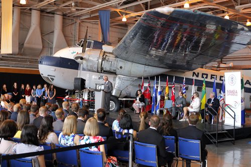 BORIS MINKEVICH / WINNIPEG FREE PRESS Prince Edward and Lt.-Gov. Filmon, presides over the Duke of Edinburgh Awards at the Royal Aviation Museum of Western Canada. June 22, 2016.