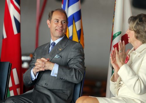 BORIS MINKEVICH / WINNIPEG FREE PRESS Prince Edward, left, and Lt.-Gov. Janice Filmon, right, presides over the Duke of Edinburgh Awards at the Royal Aviation Museum of Western Canada. June 22, 2016.