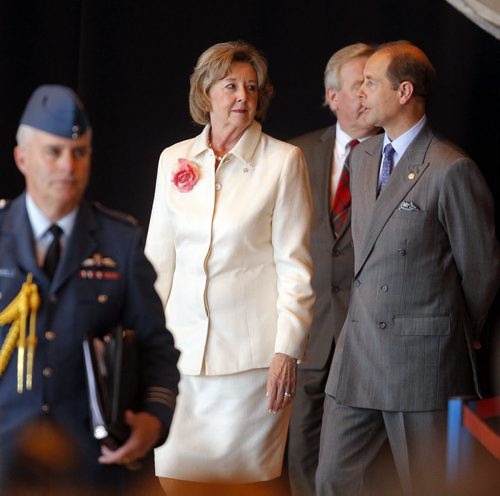 BORIS MINKEVICH / WINNIPEG FREE PRESS Prince Edward, right, and Lt.-Gov. Janice Filmon, left, presides over the Duke of Edinburgh Awards at the Royal Aviation Museum of Western Canada. June 22, 2016.