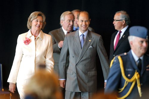 BORIS MINKEVICH / WINNIPEG FREE PRESS Prince Edward, right, and Lt.-Gov. Janice Filmon, left, presides over the Duke of Edinburgh Awards at the Royal Aviation Museum of Western Canada. June 22, 2016.