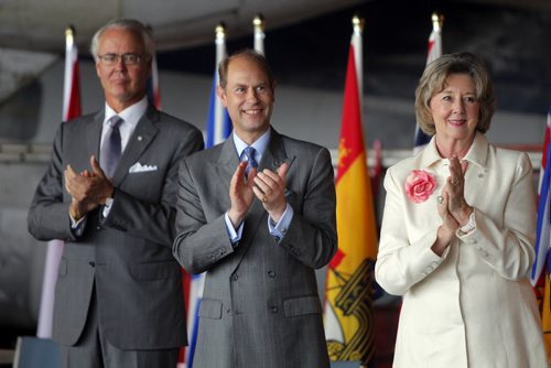 BORIS MINKEVICH / WINNIPEG FREE PRESS Hartley Richardson, Prince Edward and Lt.-Gov. Filmon, presides over the Duke of Edinburgh Awards at the Royal Aviation Museum of Western Canada. June 22, 2016.