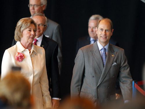 BORIS MINKEVICH / WINNIPEG FREE PRESS Prince Edward, right, and Lt.-Gov. Janice Filmon, left, presides over the Duke of Edinburgh Awards at the Royal Aviation Museum of Western Canada. June 22, 2016.