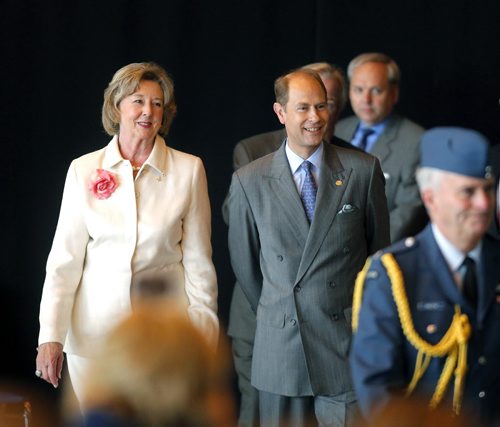 BORIS MINKEVICH / WINNIPEG FREE PRESS Prince Edward, right, and Lt.-Gov. Janice Filmon, left, presides over the Duke of Edinburgh Awards at the Royal Aviation Museum of Western Canada. June 22, 2016.