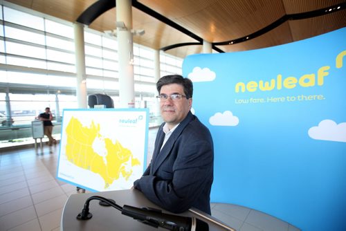 RUTH BONNEVILLE / WINNIPEG FREE PRESS  NewLeaf Travel CEO Jim Young holds press conference at Richardson International Airport Thursday.  June 23 / 2016