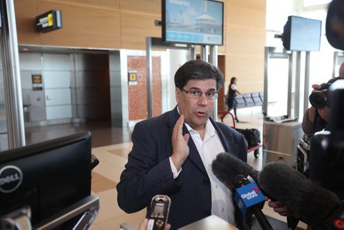 RUTH BONNEVILLE / WINNIPEG FREE PRESS  NewLeaf Travel CEO Jim Young holds press conference at Richardson International Airport Thursday.  June 23 / 2016