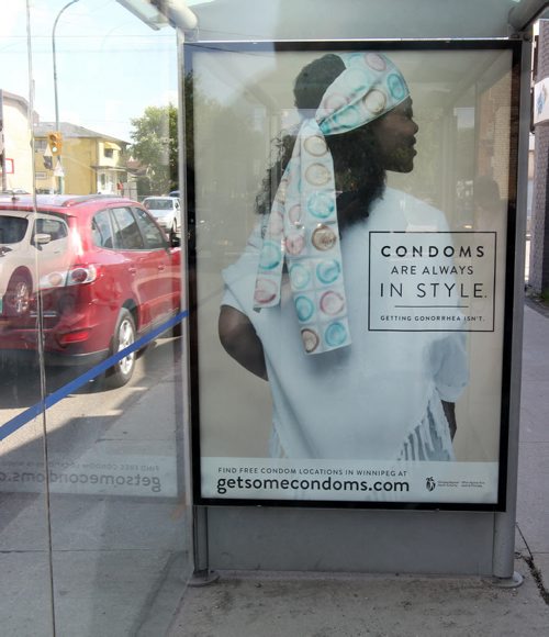 JOE BRYKSA / WINNIPEG FREE PRESS   New Winnipeg Regional Heath Authority Sexually Transmitted Infection billboards in bus shelters- This one at Arlington and Sargent Ave -June 23, 2016  -(See Alex Paul Story)