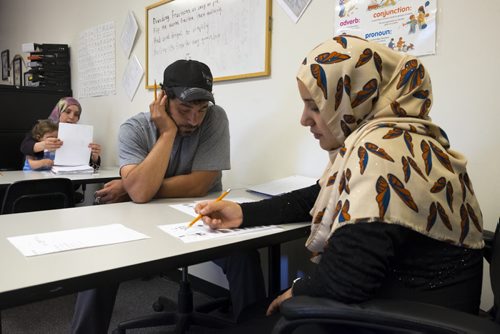 ZACHARY PRONG / WINNIPEG FREE PRESS  Asya Alassaf and her husband Louai at one of their regular ESL lessons on June 15, 2016.