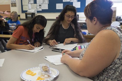 ZACHARY PRONG / WINNIPEG FREE PRESS  (L-R) Rena Souleyman,12, and her sister Roha, 14, at school on June 15, 2016.