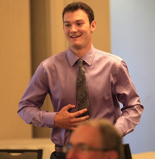 PHIL HOSSACK / WINNIPEG FREE PRESS - MHSAA Athlete of the Year -  Matthew Klassen of Genboro School makes his way towards the podium to accept the honors Friday..  - See story. June 24, 2016