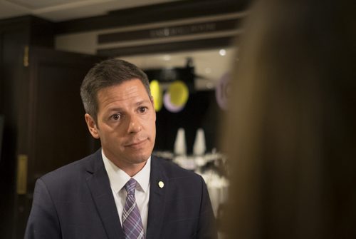 ZACHARY PRONG / WINNIPEG FREE PRESS  Mayor Brian Bowman answers questions after the Winnipeg Arts Council Awards lunch at the Fairmount Hotel on June 24, 2016.