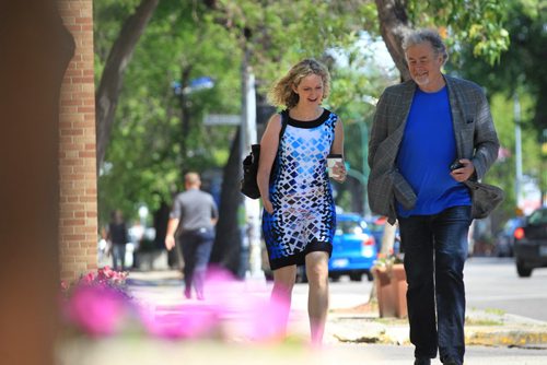 RUTH BONNEVILLE / WINNIPEG FREE PRESS   Maria Mitousis, a victim of a bomb blowing up in a package she opened a year ago, talks candidly with  Free Press columnist Gordon Sinclair over coffee and walk in the Wolsely area Friday.   Gordon Sinclair story.  June 23 / 2016