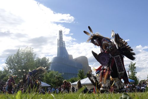 ZACHARY PRONG / WINNIPEG FREE PRESS  Men dance during the Aboriginal Day Live Pow Wow competition on June 25, 2016.