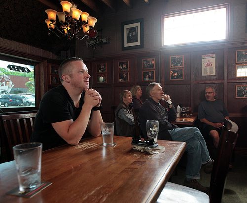 PHIL HOSSACK / WINNIPEG FREE PRESS -  Olli Olason, an Icelander visiting Gimli,   watchs Icland and England's soccer match at Gimli's Ship and Plough. See Randy Turner's story.  - See story. June 27, 2016