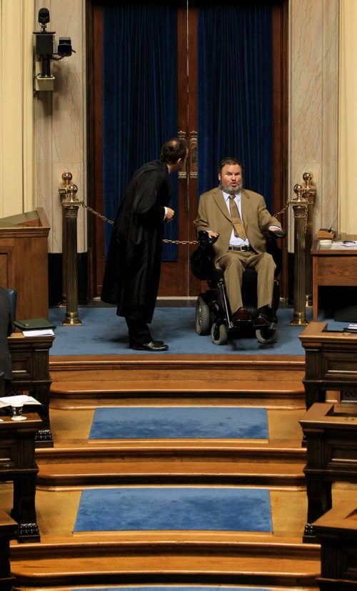 RUTH BONNEVILLE / WINNIPEG FREE PRESS  Assiniboia MLA Steven Fletcher, in the House Tuesday morning after challenging plans for renovating the chamber to accommodate wheelchair access.  See Larry Kusch story.    June 28 / 2016