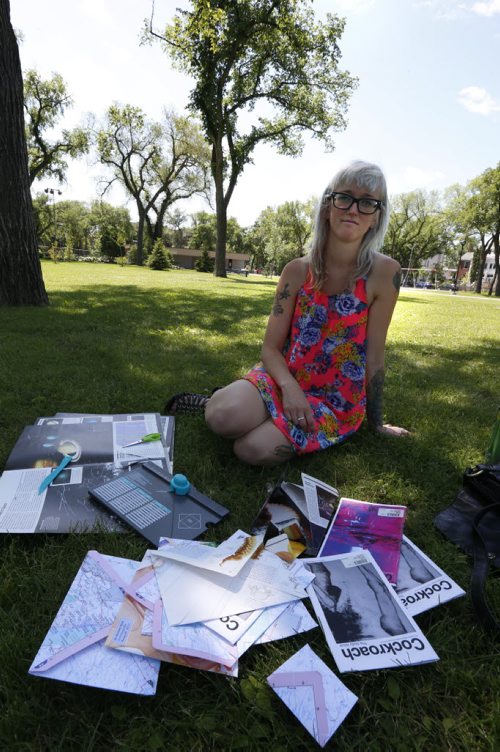 WAYNE GLOWACKI / WINNIPEG FREE PRESS  49.8 ZINES.  Meg Crane is the creator of a local zine called Cockroach, and likes to make her zines/envelopes in Vimy Ridge Park . Aidan Geary Story June 28  2016