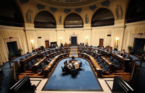 RUTH BONNEVILLE / WINNIPEG FREE PRESS  Assiniboia MLA Steven Fletcher, in the House Tuesday morning after challenging plans for renovating the chamber to accommodate wheelchair access.  Fletcher sits to the far right of the house.    See Larry Kusch story.    June 28 / 2016