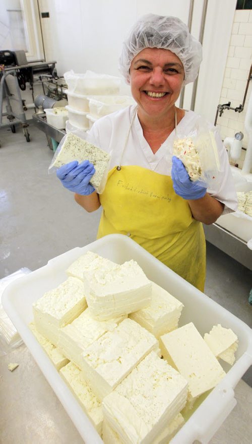 BORIS MINKEVICH / WINNIPEG FREE PRESS LOCAL CHEESE MAKER - Galina Beilis (AKA The Dairy Fairy) is producing locally-sourced, fresh cheese. She is working out of the University of Manitoba Dairy Sciences Building in one of the production rooms. Various shots of the cheese production and facilities. Here she holds some of the product. For FOOD FRONT.  June 29, 2016.