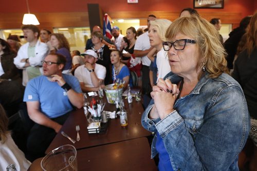 JOHN WOODS / WINNIPEG FREE PRESS Iceland fan Diane Gardarsdottir at the Lakeview Hotel in Gimli wishes for a goal for her team as they battle France in the Euro Cup Sunday, July 3, 2016.
