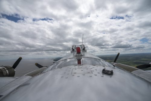 DAVID LIPNOWSKI / WINNIPEG FREE PRESS  A Boeing B-17 Bomber (Flying Fortress) during a media flight from the Gimli Airport Wednesday July 6, 2016. The World War 2 era plane is one of only 13 aircraft of its type still flying.