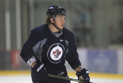 RUTH BONNEVILLE / WINNIPEG FREE PRESS  Hockey player Brendan Lemieux,  #48 with Winnipeg Jets Development Camp,  practices on ice in the at IcePlex Thursday morning.   See Tim Campbell story.       July 06, 2016