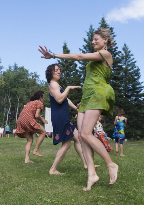 ZACHARY PRONG / WINNIPEG FREE PRESS  From right to left, Roxie, Kat and Judy dance at Folkfest on July 8, 2016.