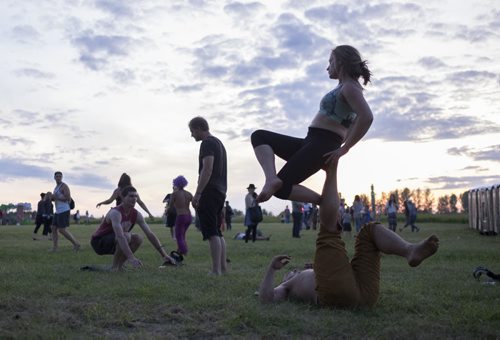 ZACHARY PRONG / WINNIPEG FREE PRESS  People do yoga at Folkfest on July 8, 2016.