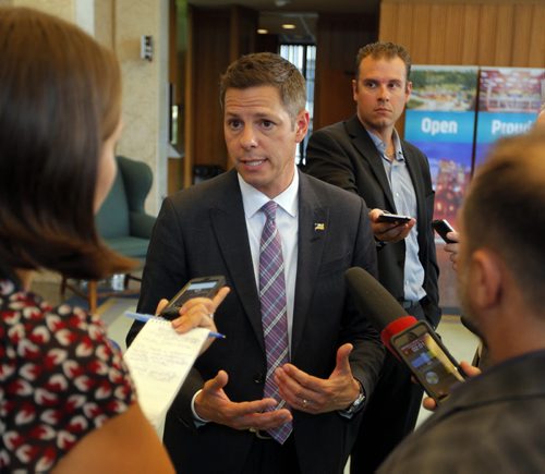 BORIS MINKEVICH / WINNIPEG FREE PRESS NEWS -Winnipeg Mayor Brian Bowman talk to the media at city hall during a scrum after he presented some awards to some NHL players.  July 12, 2016