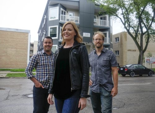 ZACHARY PRONG / WINNIPEG FREE PRESS  From left to right Geoff Milnes, Kate Kennedy and Rob Robson of Progressive Real Estate recently built Manitoba's first residential-class apartment building with a PowerSmart designation. July 13, 2016.