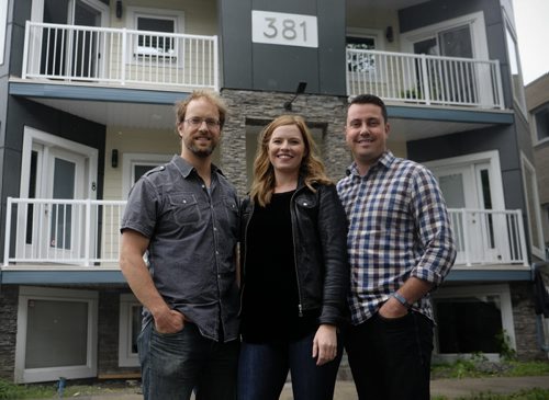 ZACHARY PRONG / WINNIPEG FREE PRESS  From left to right, Rob Robson, Kate Kennedy and Geoff Milnes of Progressive Real Estate recently built Manitoba's first residential-class apartment building with a PowerSmart designation. July 13, 2016.