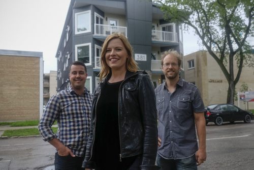 ZACHARY PRONG / WINNIPEG FREE PRESS  From left to right Geoff Milnes, Kate Kennedy and Rob Robson of Progressive Real Estate recently built Manitoba's first residential-class apartment building with a PowerSmart designation. July 13, 2016.