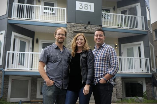 ZACHARY PRONG / WINNIPEG FREE PRESS  From left to right, Rob Robson, Kate Kennedy and Geoff Milnes of Progressive Real Estate recently built Manitoba's first residential-class apartment building with a PowerSmart designation. July 13, 2016.