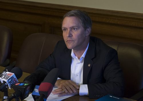 ZACHARY PRONG / WINNIPEG FREE PRESS  During a press conference on July 15, 2016, Finance Minister Cameron Friesen blamed the province's downgraded credit rating entirely on the former NDP government.