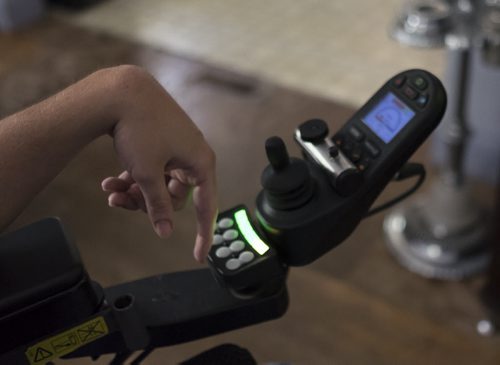 ZACHARY PRONG / WINNIPEG FREE PRESS  The Home Access Network Assistant (HANA) device attached to Luke Savoie's wheelchair has provided him with a newfound sense of independence and freedom. July 14, 2016.