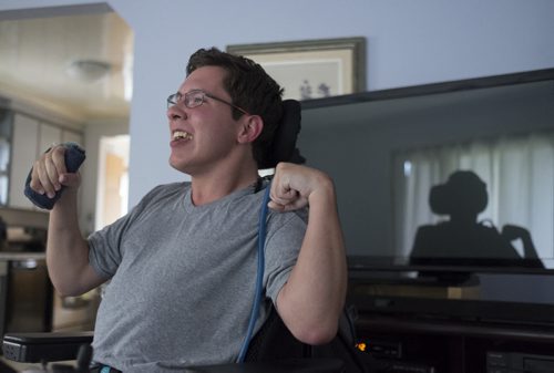ZACHARY PRONG / WINNIPEG FREE PRESS  Luke Savoie has been testing a new technology called HANA (Home Access Network Assistant) that allows people with handicaps to control things like lights, doors and the TV with voice commands. July 14, 2016.