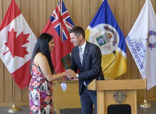 ZACHARY PRONG / WINNIPEG FREE PRESS  Kayla Lariviere was one of five recipients of the inaugural Mayor's Scholarship for Community Leadership on July 15, 2016. Each of the five winners will receive a one thousand dollar scholarship in recognition of their efforts in the community.