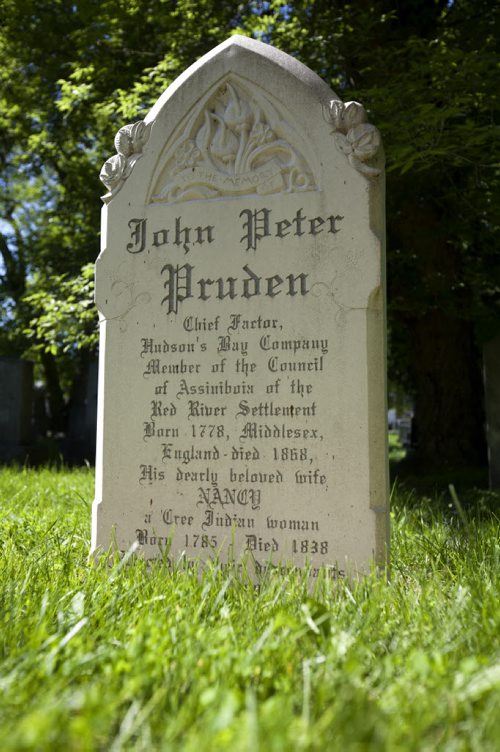 RUTH BONNEVILLE / WINNIPEG FREE PRESS  Photo John Peter Pruden's headstone in the Cathedral Church of Saint John historic cemetery.  See Bill Redekop story.   July 15, 2016